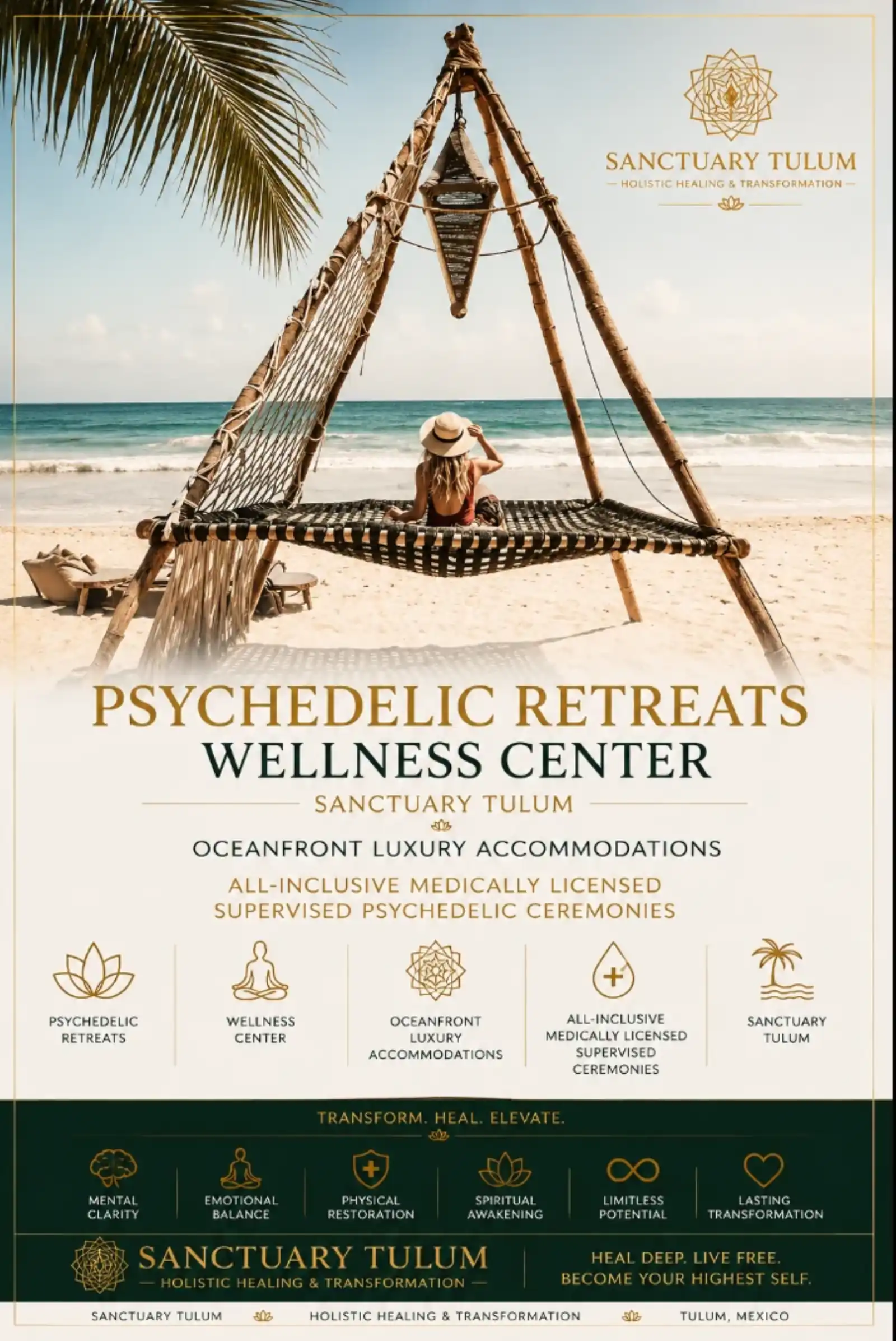 Psychedelic Retreats Wellness Center — Sanctuary Tulum, Tulum Mexico Psychedelic Retreats Wellness Center at Sanctuary Tulum — oceanfront luxury accommodations with all-inclusive medically licensed supervised psychedelic ceremonies
