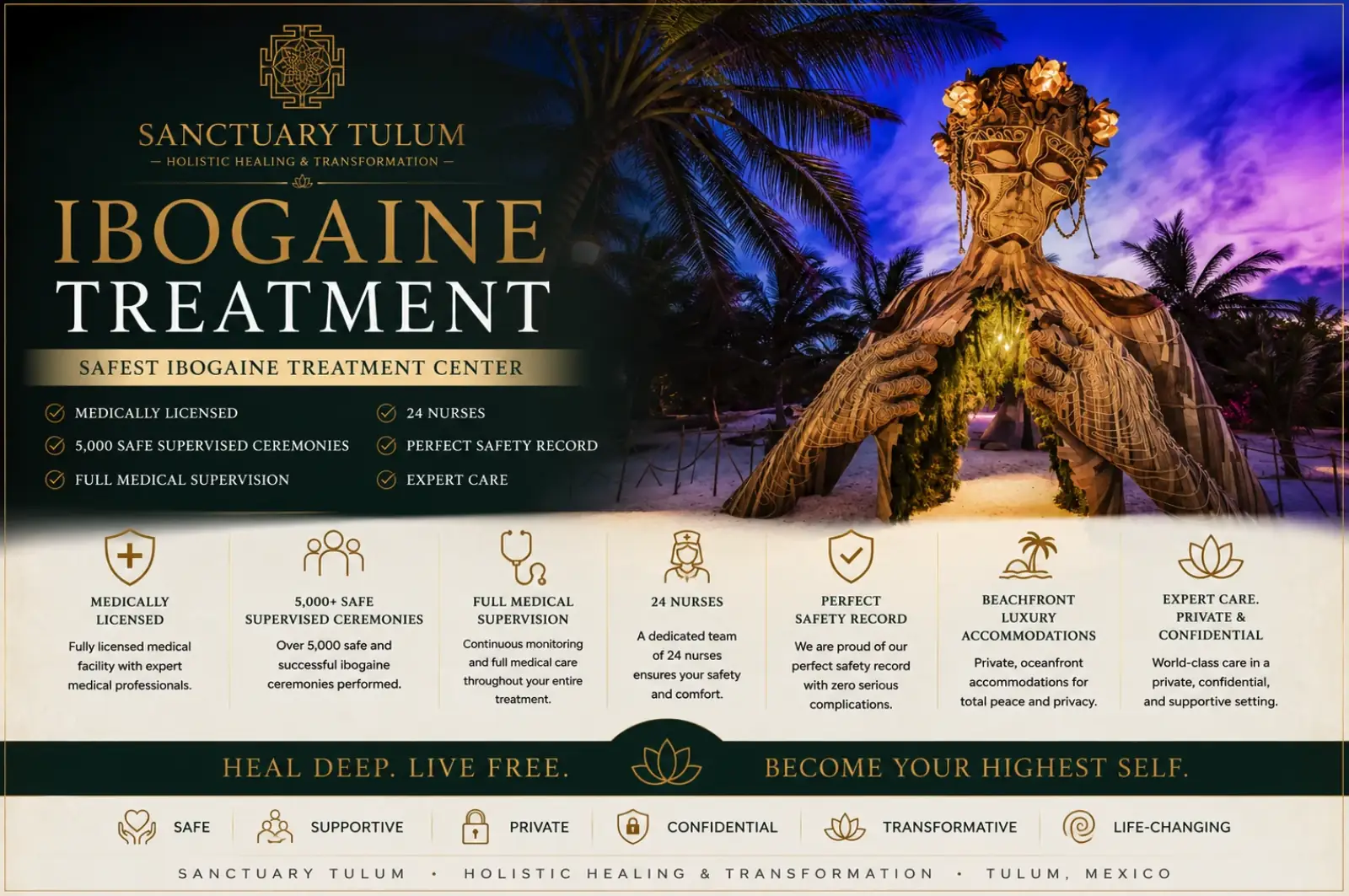 Safest Ibogaine Treatment at Sanctuary Tulum Beach Mexico Since 2011 Ibogaine treatment safe at Sanctuary Tulum Beach Mexico since 2011 — licensed medical ibogaine center