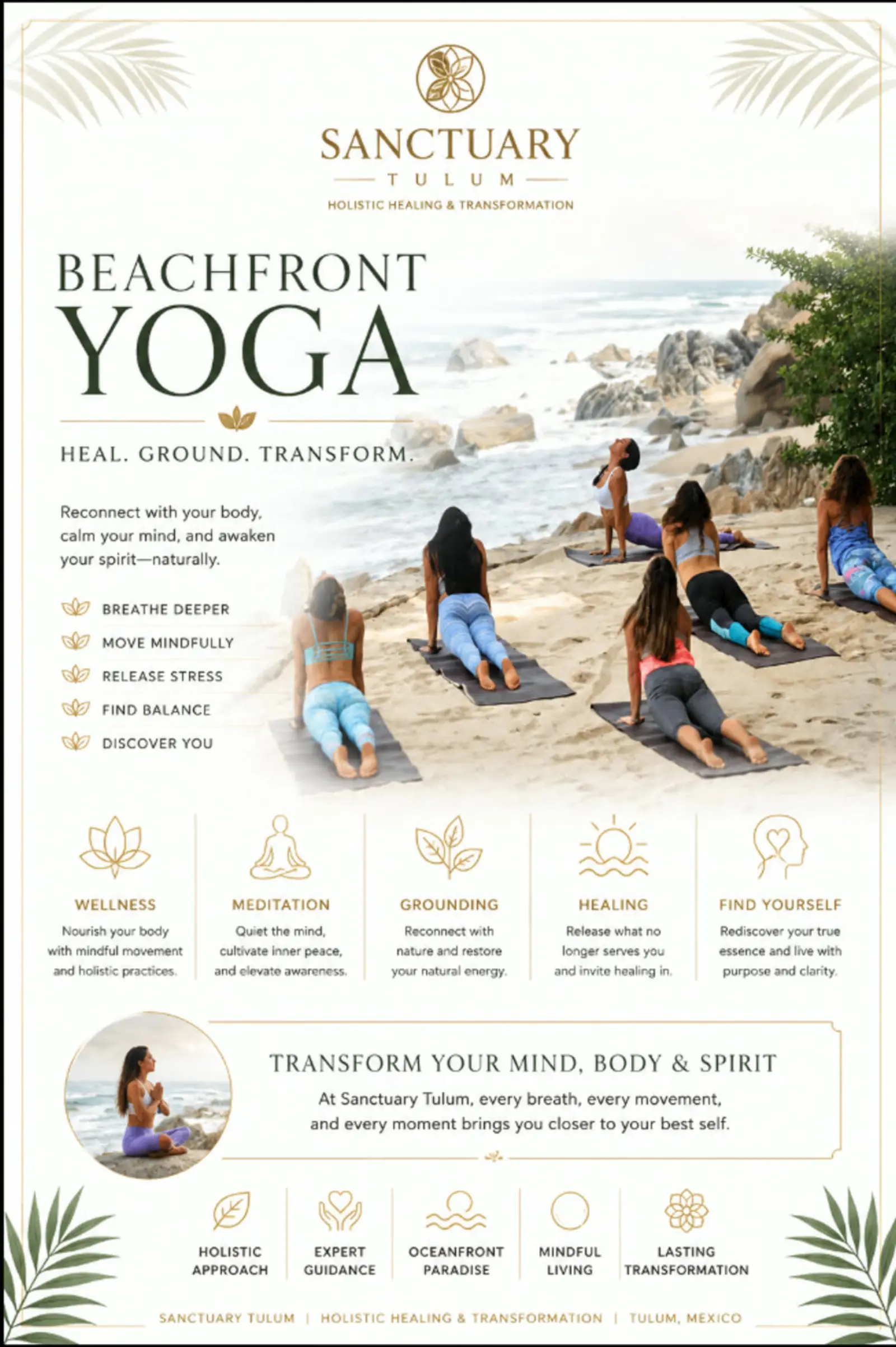 Beachfront yoga and movement at Sanctuary Tulum