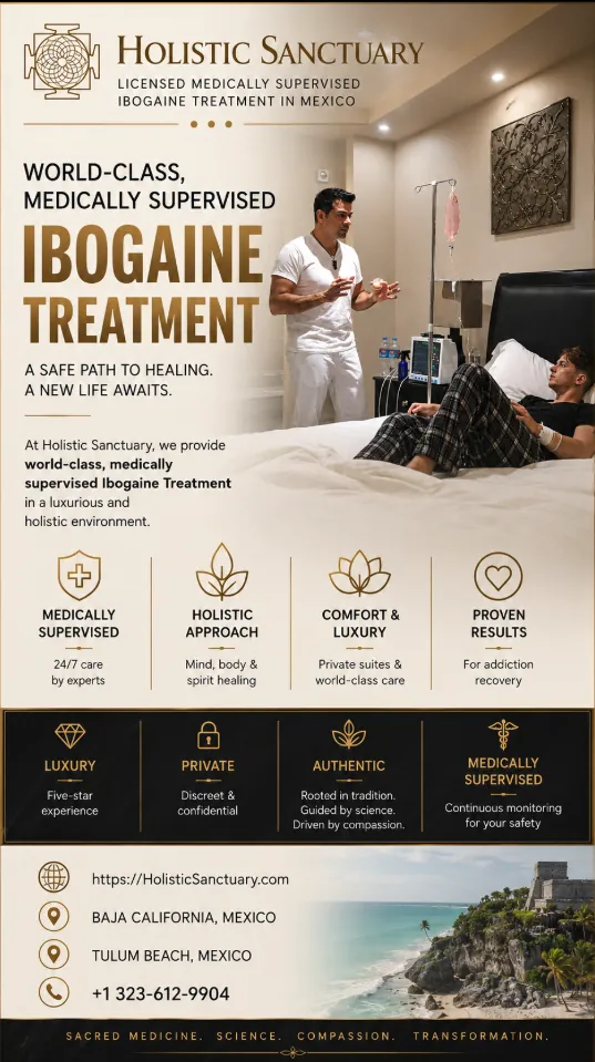 Medically supervised ibogaine treatment — founder Johnny Tabaie with a client on IV support at Sanctuary Tulum