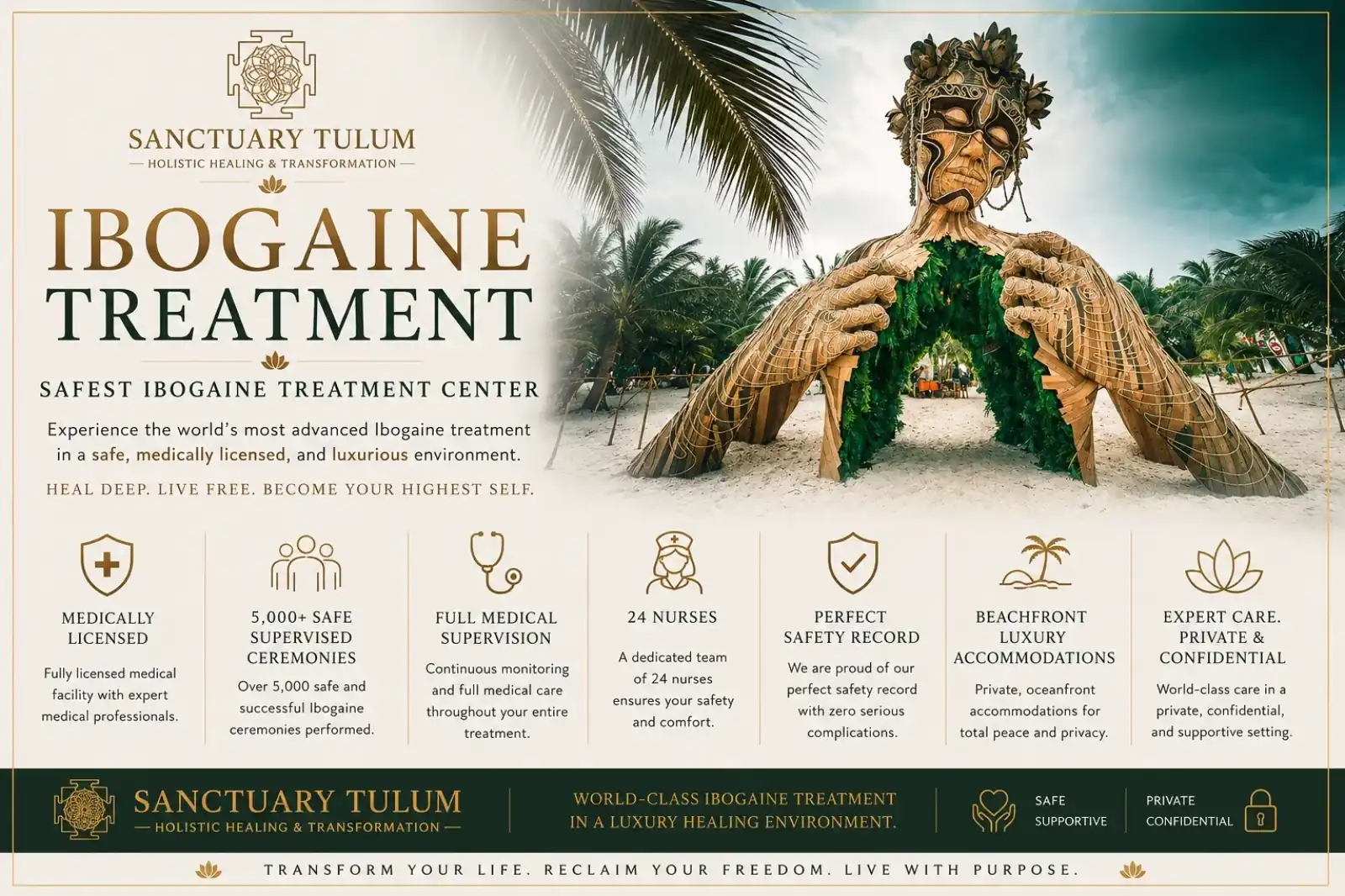 Ibogaine treatment at Sanctuary Tulum — safest medically licensed ibogaine treatment center with documented, fatality-free safety record